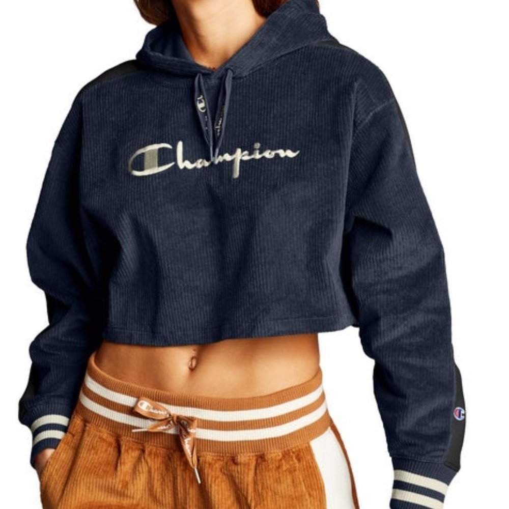 NEW Champion Cropped Corduroy Sweatshirt Hoodie